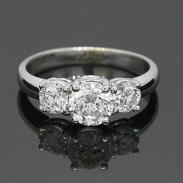 14K White Solid Gold Three Stone Diamond Engagement Ring 1.51 Ctw